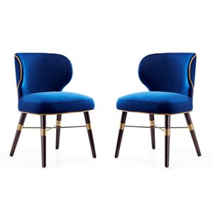 Manhattan Comfort Strine 19.3&quot Velvet & Metal Dining Chair in Blue (Set of 2)