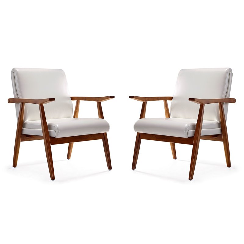 Manhattan Comfort ArchDuke Faux Leather Accent Chair in White/Amber (Set of 2)