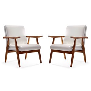 Manhattan Comfort ArchDuke Faux Leather Accent Chair in White/Amber (Set of 2)