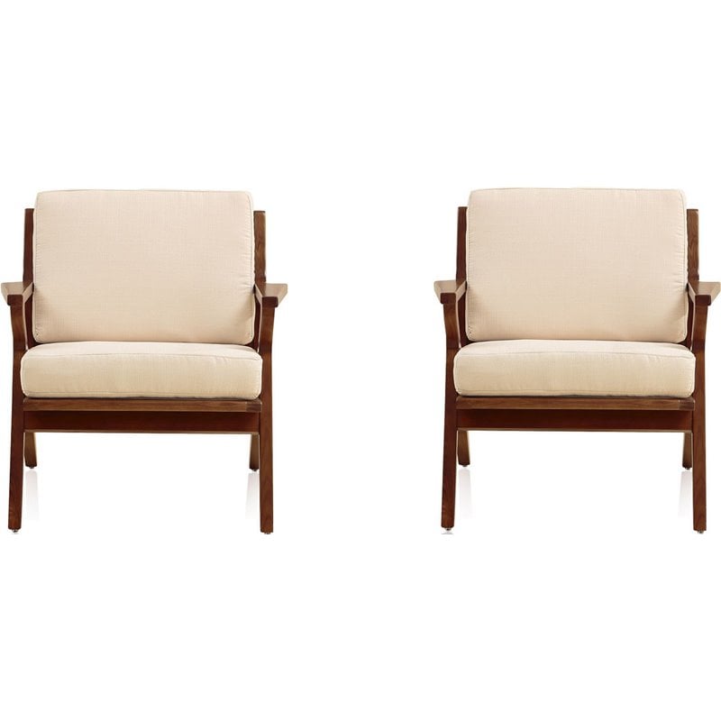 Manhattan Comfort Martelle Fabric Accent Chair in Cream/Amber (Set of 2)