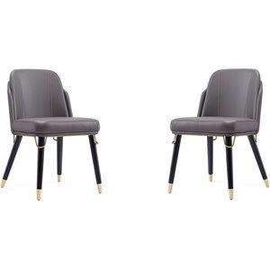 Manhattan Comfort Estelle 18.9&quot Faux Leather Dining Chair in Pebble (Set of 2)