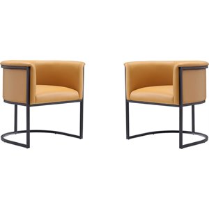 Manhattan Comfort Cosmopolitan Faux Leather Dining Chair in Brown (Set of 2)
