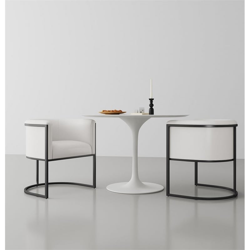 Manhattan Comfort Cosmopolitan Faux Leather Dining Chair in White (Set of 2)
