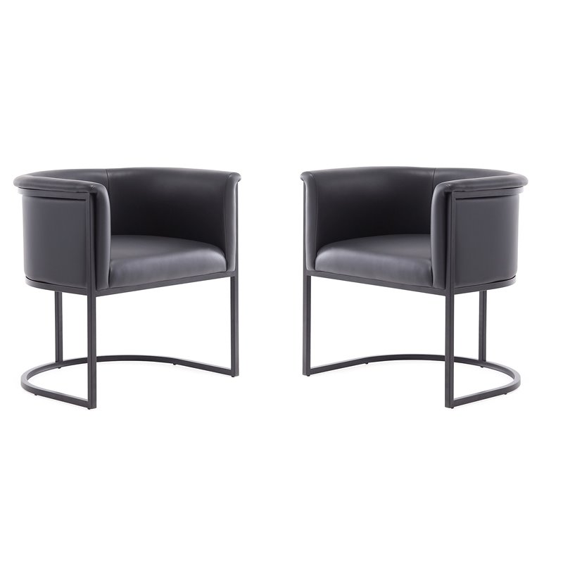 Manhattan Comfort Cosmopolitan Faux Leather Dining Chair in Gray/Black(Set of 2)