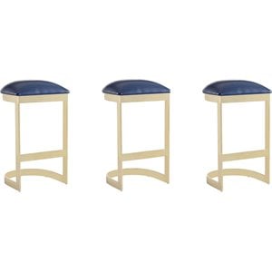 Manhattan Comfort Aura 28.54&quot Faux Leather Barstool in Blue (Set of 3)