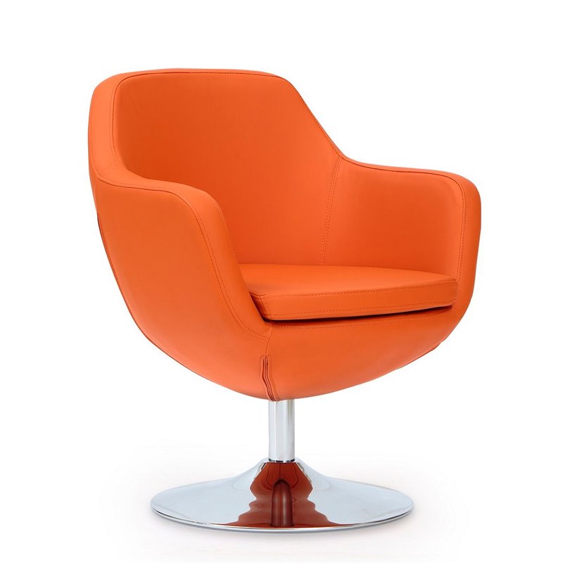 Manhattan Comfort Caisson Faux Leather Swivel Accent Chair in Orange (Set of 2)