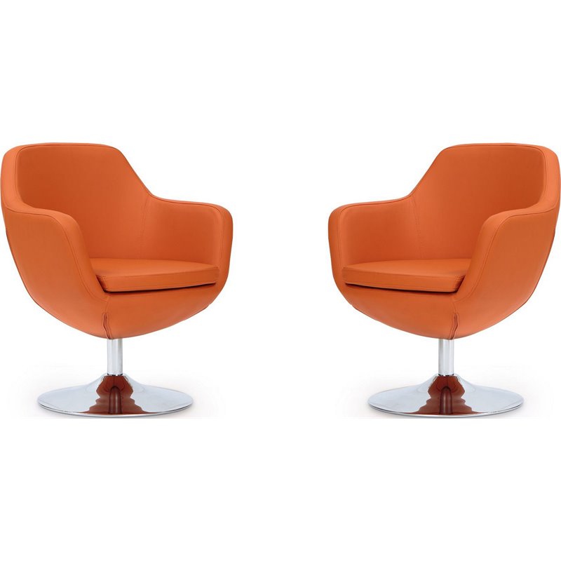 Manhattan Comfort Caisson Faux Leather Swivel Accent Chair in Orange (Set of 2)