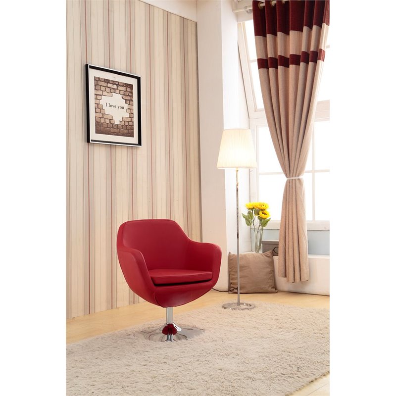 Manhattan Comfort Caisson Faux Leather Swivel Accent Chair in Red (Set of 2)