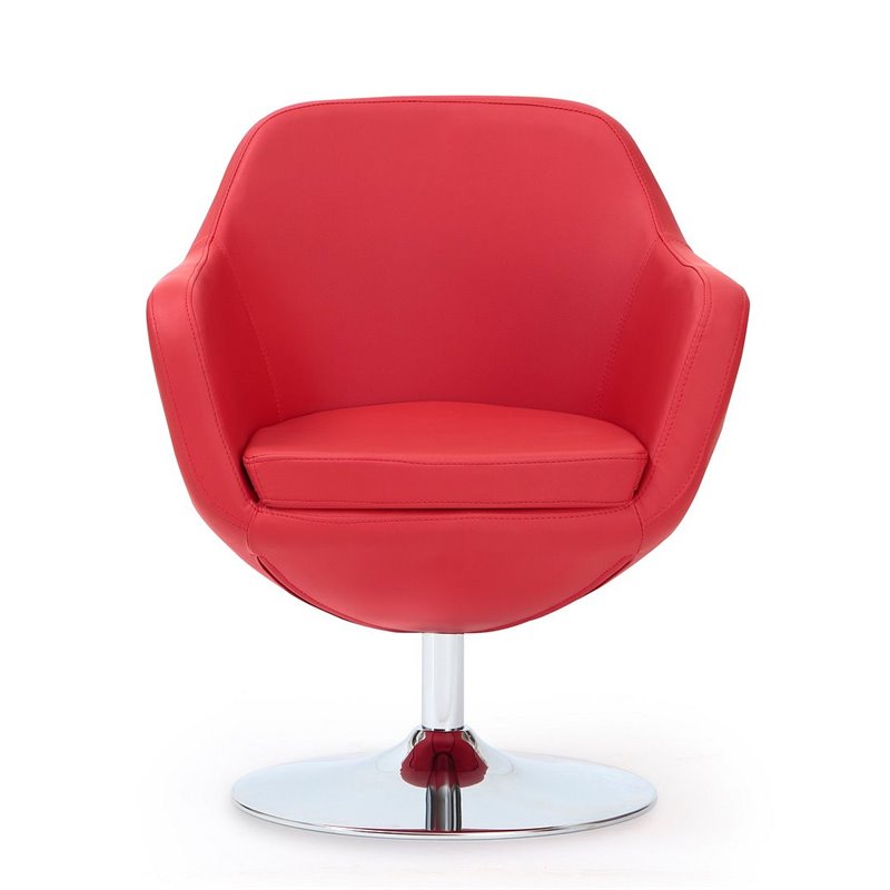 Manhattan Comfort Caisson Faux Leather Swivel Accent Chair in Red (Set of 2)