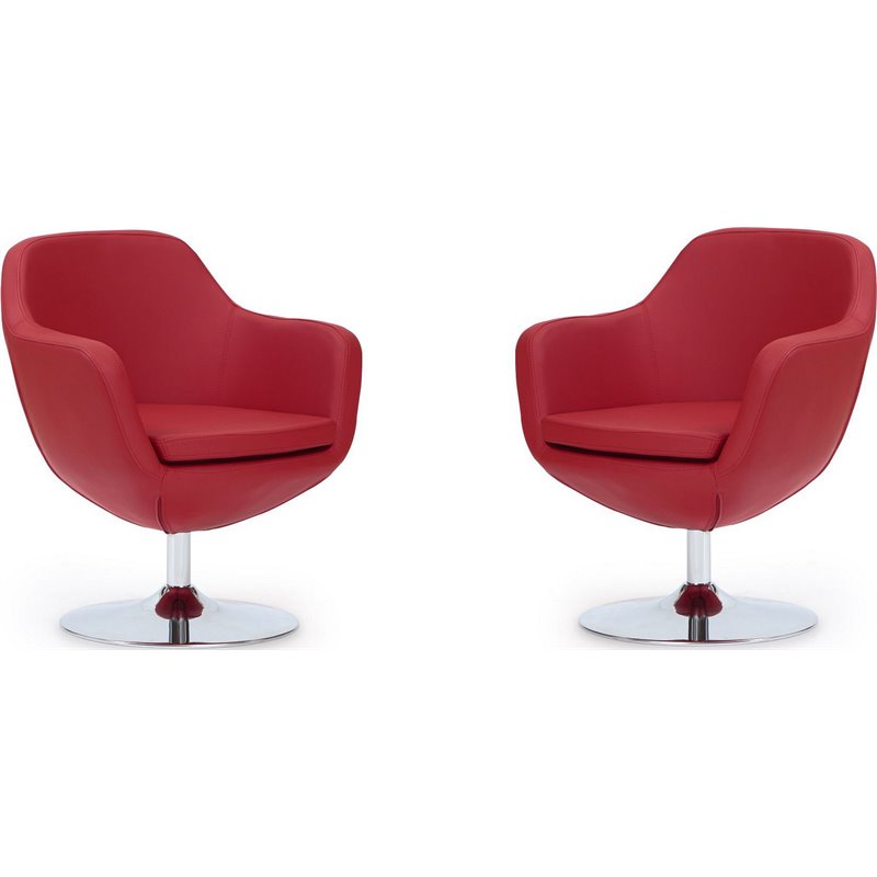 Manhattan Comfort Caisson Faux Leather Swivel Accent Chair in Red (Set of 2)