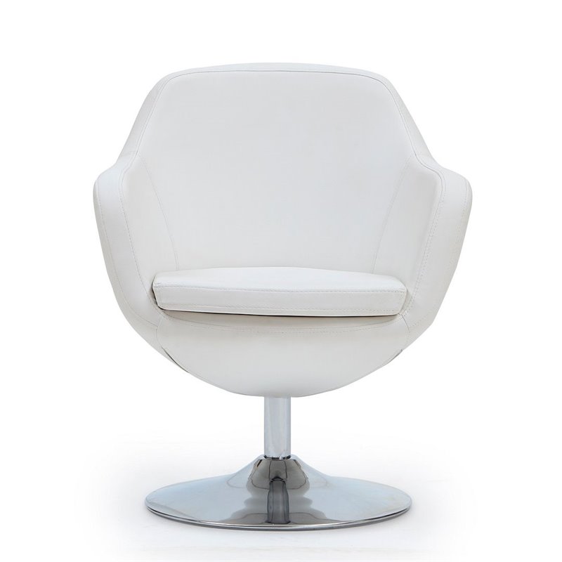 Manhattan Comfort Caisson Faux Leather Swivel Accent Chair in White (Set of 2)