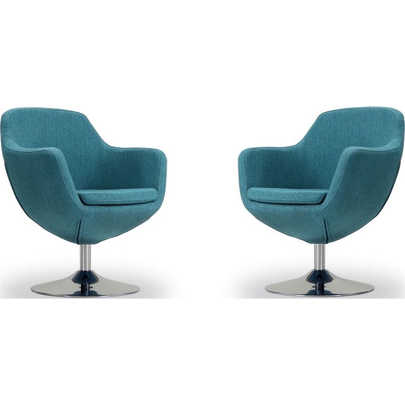 Manhattan Comfort Caisson Twill Fabric Swivel Accent Chair in Blue (Set of 2)