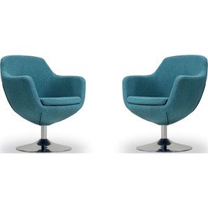 Manhattan Comfort Caisson Twill Fabric Swivel Accent Chair in Blue (Set of 2)