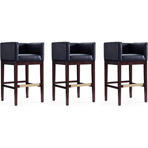 Manhattan Comfort Kingsley 30&quot Faux Leather Barstool in Black (Set of 3)