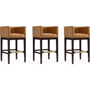 Manhattan Comfort Kingsley 30&quot Faux Leather Barstool in Camel Brown (Set of 3)