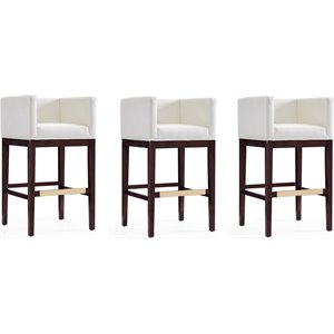 Manhattan Comfort Kingsley 30&quot Faux Leather Barstool in Ivory (Set of 3)