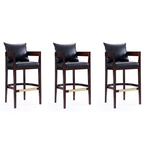 Manhattan Comfort Ritz 30.5&quot Faux Leather Barstool in Black/Walnut (Set of 3)