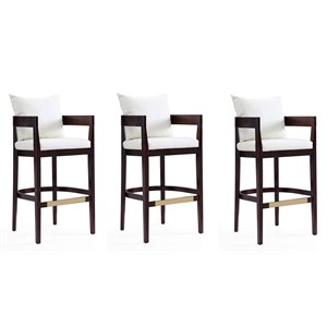 Manhattan Comfort Ritz 30.5&quot Faux Leather Barstool in Ivory/Walnut (Set of 3)