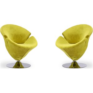 Manhattan Comfort Tulip Velvet Swivel Accent Chair in Green (Set of 2)