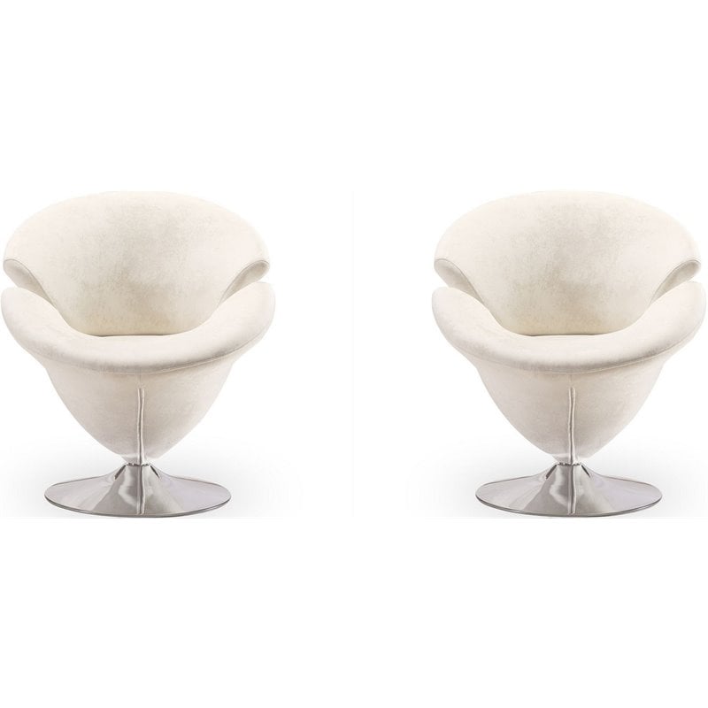 Manhattan Comfort Tulip Velvet Swivel Accent Chair in White (Set of 2)