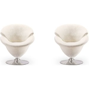 Manhattan Comfort Tulip Velvet Swivel Accent Chair in White (Set of 2)