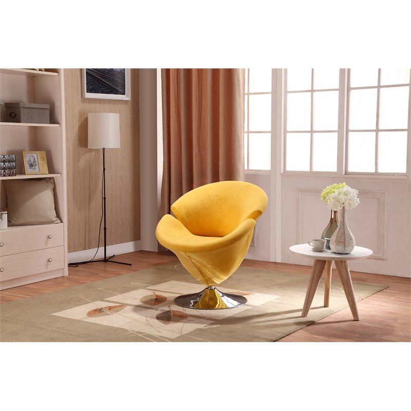 Manhattan Comfort Tulip Velvet Swivel Accent Chair in Yellow (Set of 2)