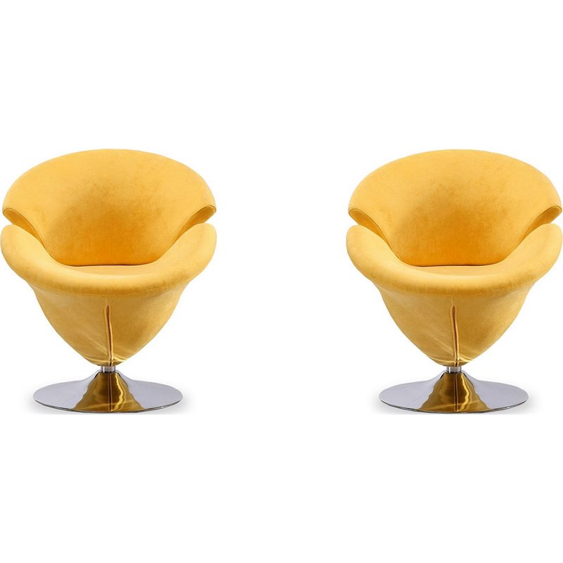 Manhattan Comfort Tulip Velvet Swivel Accent Chair in Yellow (Set of 2)