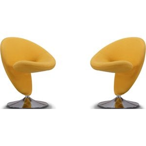 Manhattan Comfort Curl Fabric Swivel Accent Chair in Yellow (Set of 2)