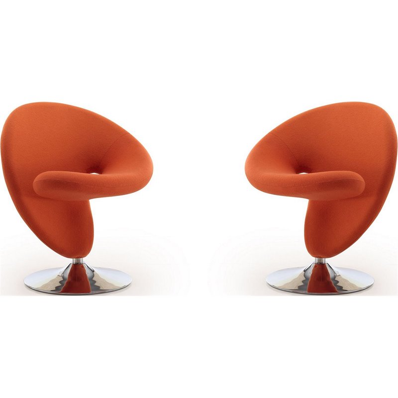 Manhattan Comfort Curl Fabric Swivel Accent Chair in Orange (Set of 2)