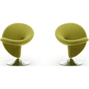 Manhattan Comfort Curl Fabric Swivel Accent Chair in Green (Set of 2)