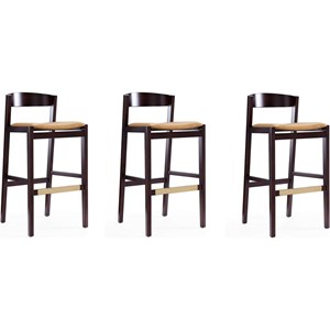 Manhattan Comfort Klismos 30.5&quot Faux Leather Barstool in Camel (Set of 3)