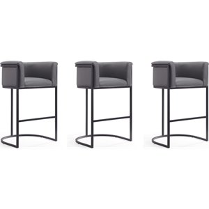 Manhattan Comfort Cosmopolitan 29.5&quot Faux Leather Barstool in Gray (Set of 3)
