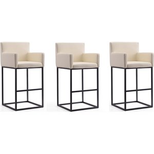 Manhattan Comfort Ambassador 30&quot Faux Leather Barstool in Cream (Set of 3)