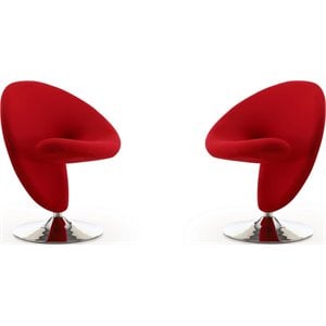 Manhattan Comfort Curl Fabric Swivel Accent Chair in Red (Set of 2)
