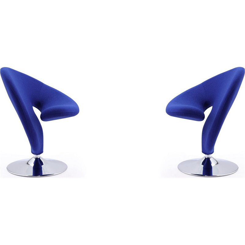 Manhattan Comfort Curl Fabric Swivel Accent Chair in Blue (Set of 2)