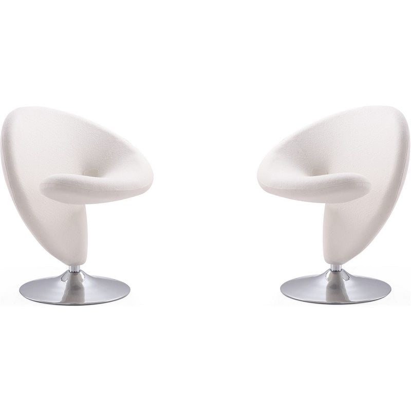 Manhattan Comfort Curl Fabric Swivel Accent Chair in Cream (Set of 2)