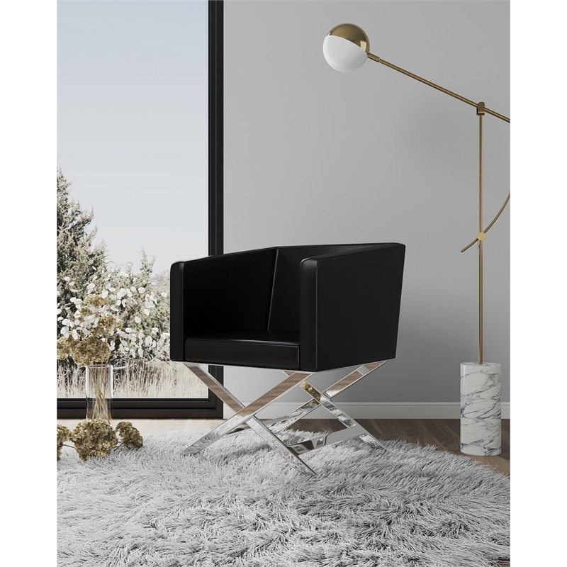 Manhattan Comfort HollyWood Faux Leather Accent Lounge Chair in Black (Set of 2)