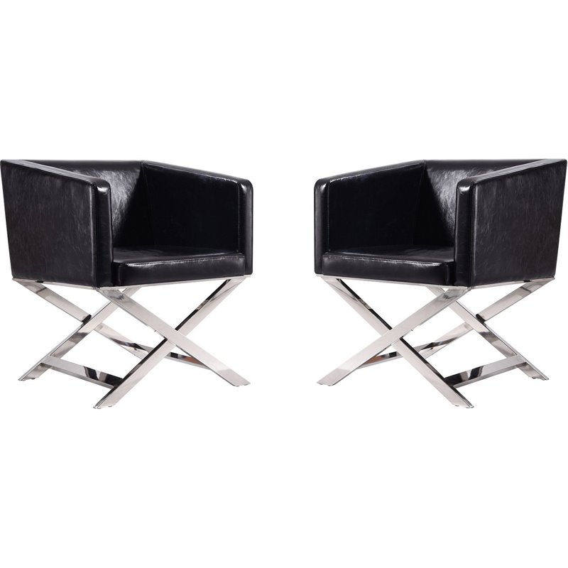 Manhattan Comfort HollyWood Faux Leather Accent Lounge Chair in Black (Set of 2)