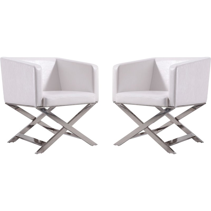 Manhattan Comfort HollyWood Faux Leather Accent Lounge Chair in White (Set of 2)