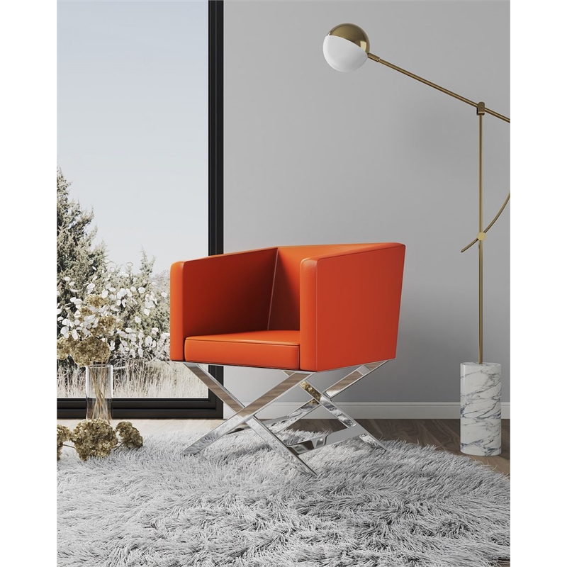 Manhattan Comfort HollyWood Faux Leather Lounge Chair in Orange (Set of 2)