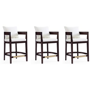 Manhattan Comfort Ritz 26.5&quot Faux Leather Counter Stool in Ivory (Set of 3)