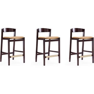 Manhattan Comfort Klismos 26.5&quot Faux Leather Counter Stool in Camel (Set of 3)