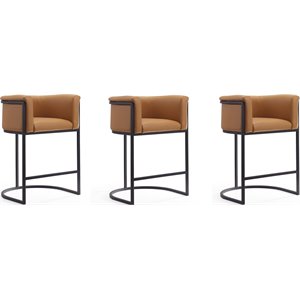 Manhattan Comfort Cosmopolitan 25.5&quot Faux Leather Counter Stool in Camel (Set 3)
