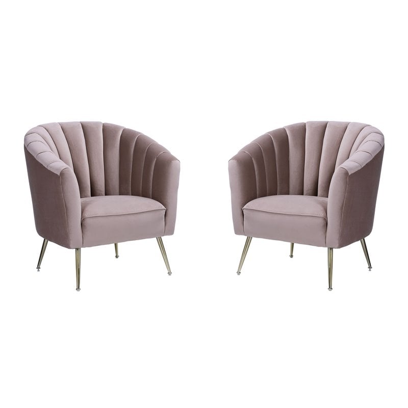 Manhattan Comfort Rosemont Velvet Accent Chair in Blush Pink (Set of 2)