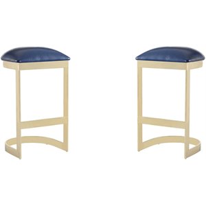 Manhattan Comfort Aura 28.54&quot Faux Leather Barstool in Blue (Set of 2)