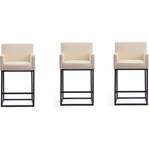 Manhattan Comfort Ambassador 26&quot Faux Leather Counter Stool in Cream (Set of 3)