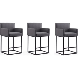 Manhattan Comfort Ambassador 26&quot Faux Leather Counter Stool in Gray (Set of 3)