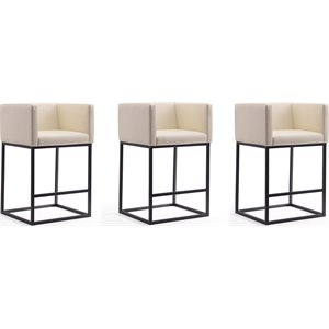 Manhattan Comfort Embassy 25&quot Faux Leather Counter Stool in Cream (Set of 3)