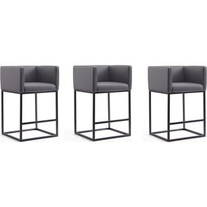 Manhattan Comfort Embassy 25&quot Faux Leather Counter Stool in Gray (Set of 3)