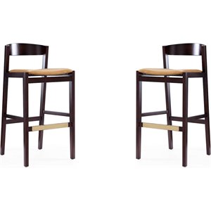 Manhattan Comfort Klismos 30.5&quot Faux Leather Barstool in Camel (Set of 2)